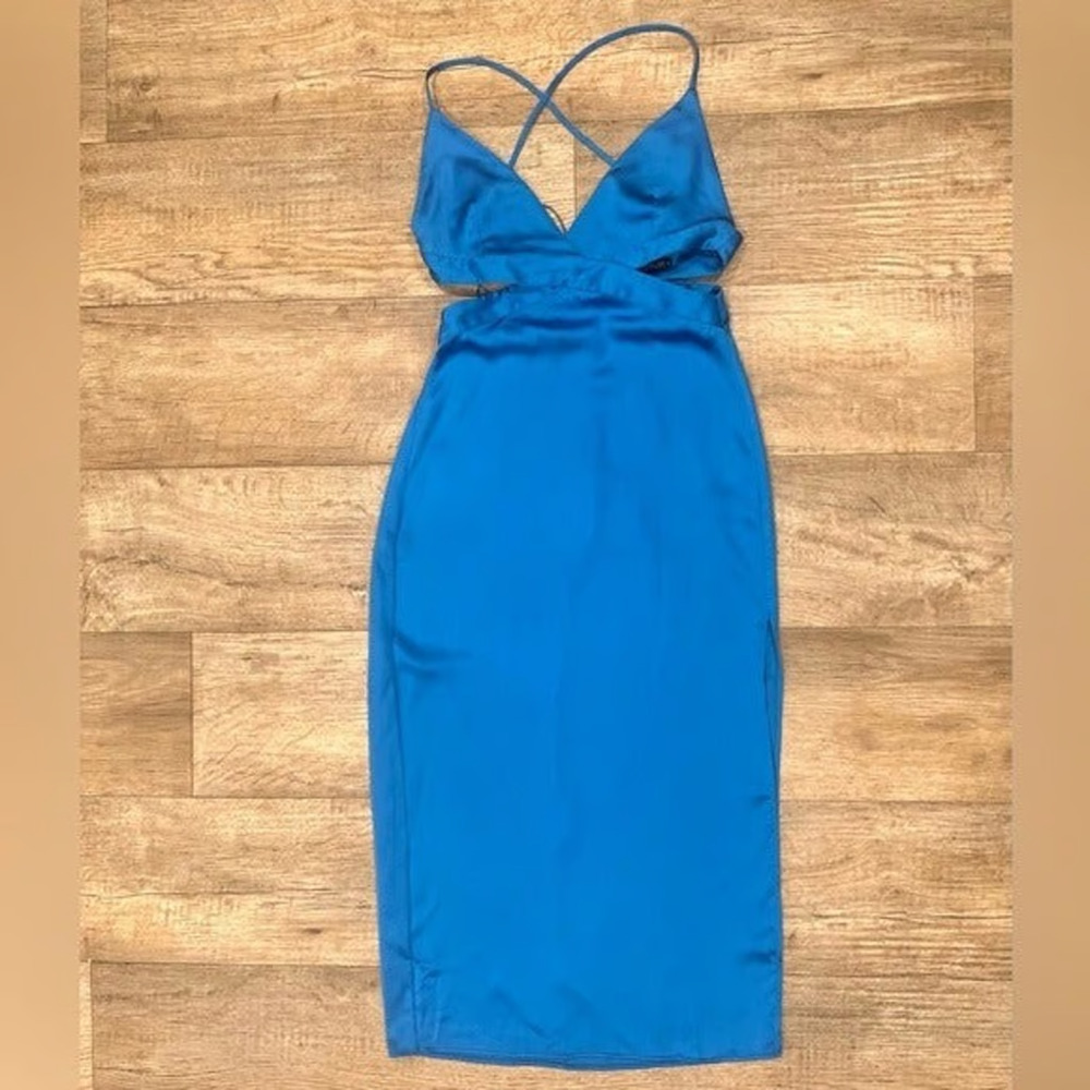 ZARA Electric Blue Cut-Out V-Neck Midi Dress NWT - Picture 15 of 16